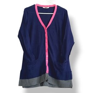 Victoria's Secret Dark Blue Cardigan with Pink and Gray Accents Long Lightweight